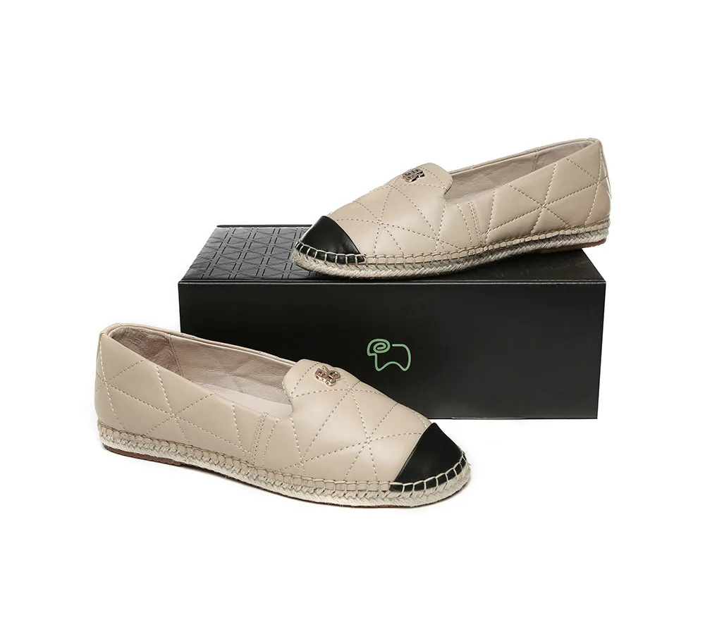 EVERAU® Women Leather Slip-on Flat Espadrilles Evelyn