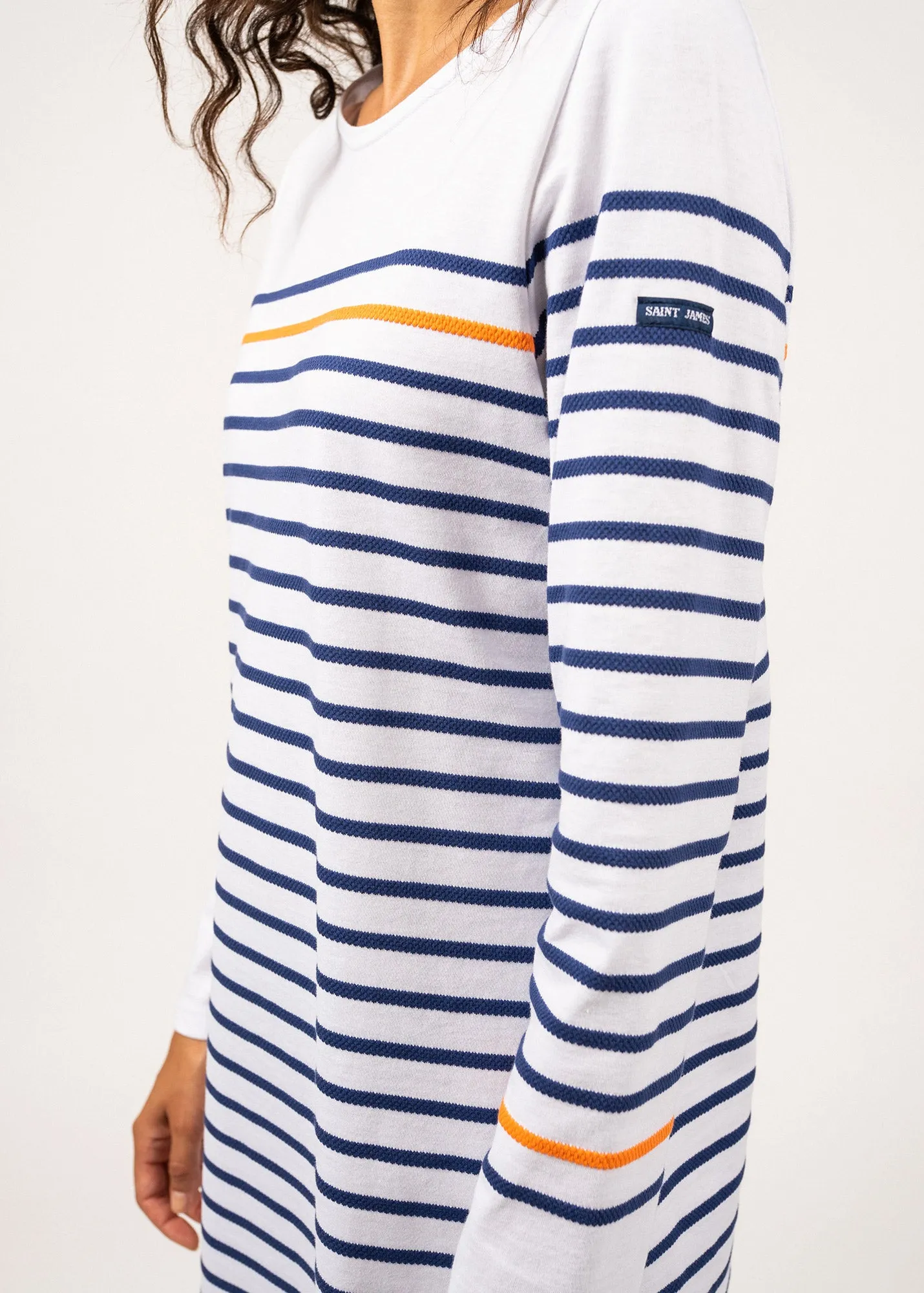 FREHEL - Nautical Striped Cotton Dress (WHITE / INDIGO / NEON ORANGE)