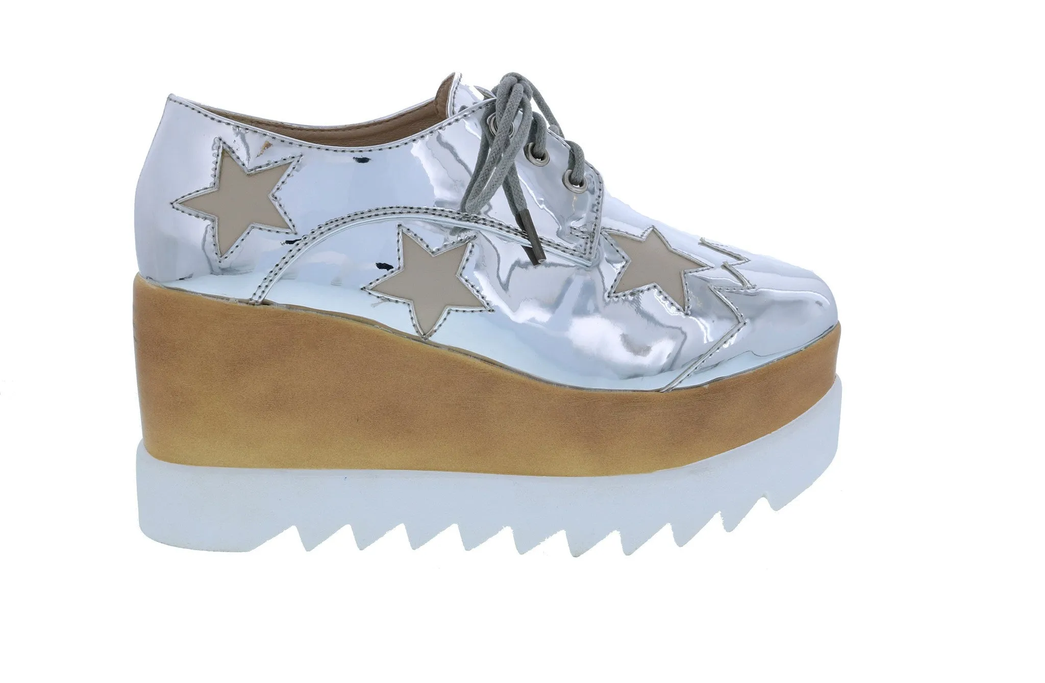 Funky Star Lace Up Vegan Leather Women's Platform Oxford Wedge