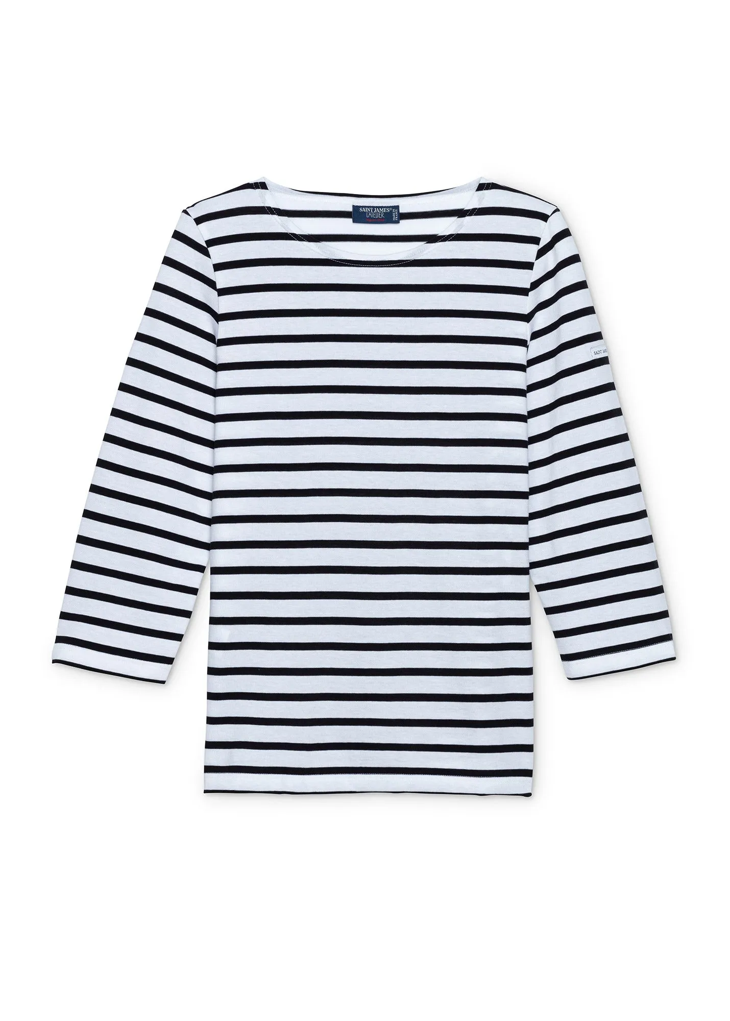 GALATHEE II - Breton Striped Top with ¾ Sleeve | Soft Cotton | Women Fit (WHITE / BLACK)