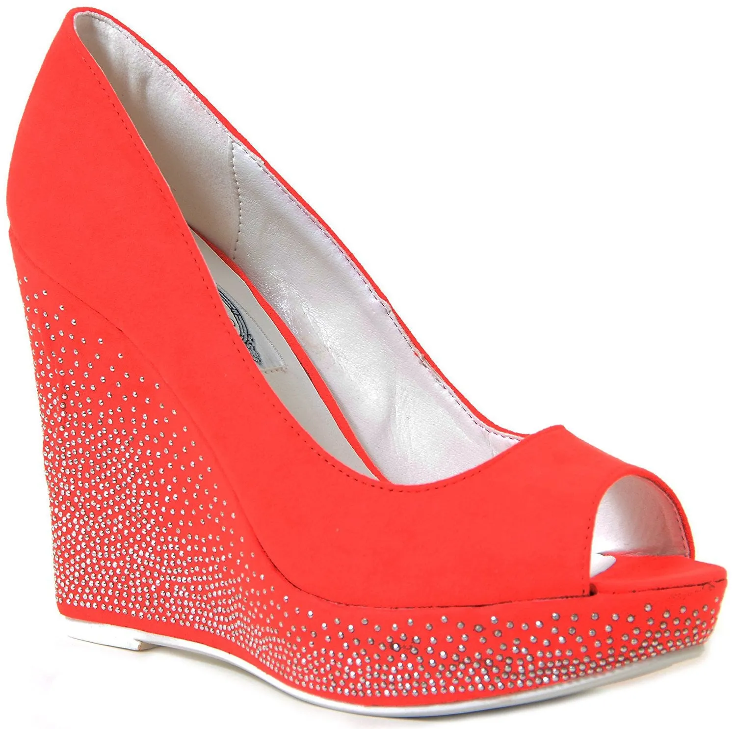 Glitzy Red Peep Toe Evening Holiday Platform Wedges Women's Pumps