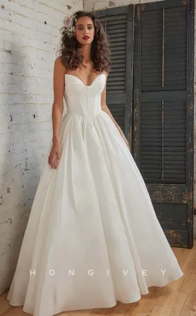 H1004 - Popular Satin Empire A-Line Sweetheart With Train Long Beach Wedding Dress