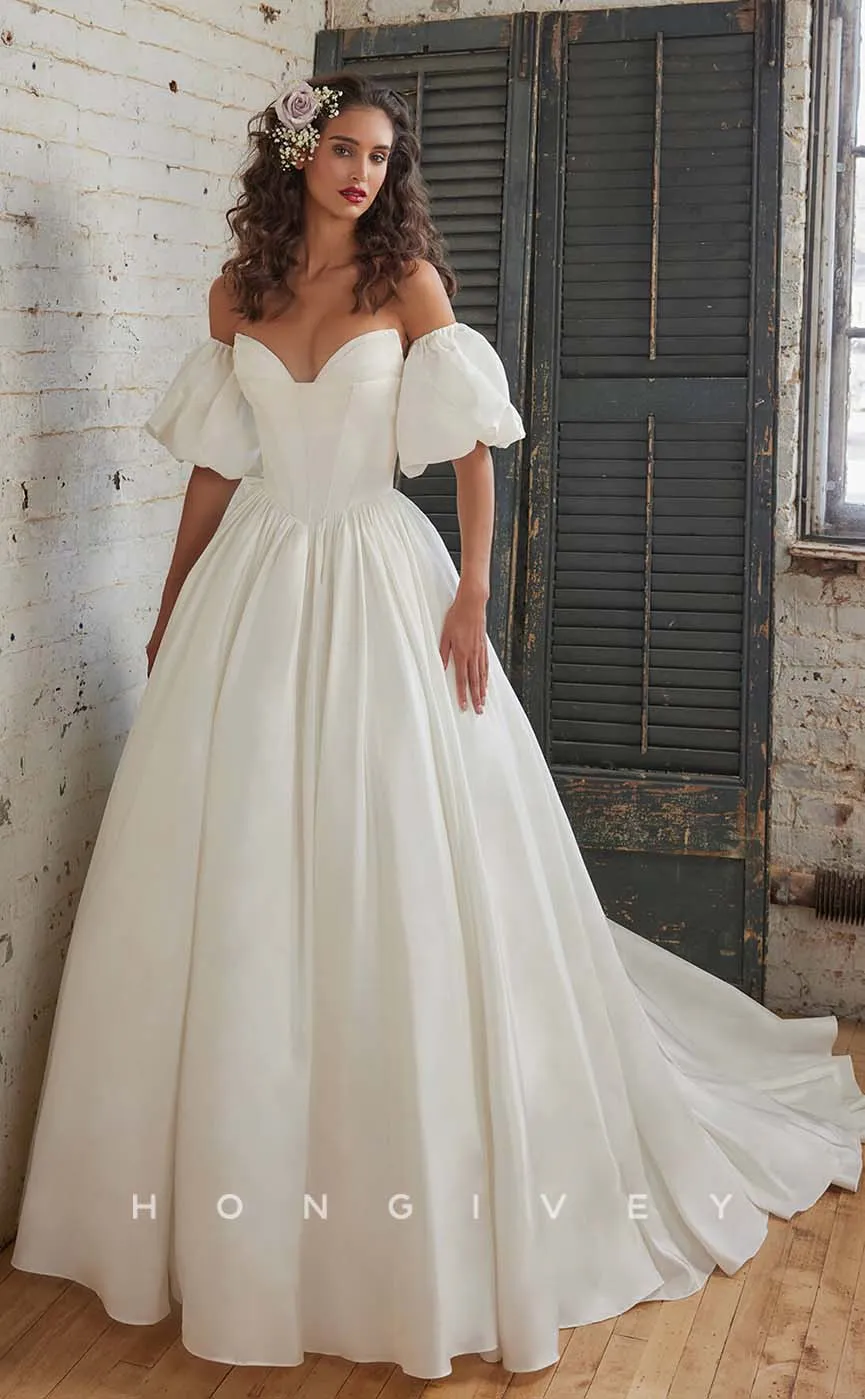 H1004 - Popular Satin Empire A-Line Sweetheart With Train Long Beach Wedding Dress