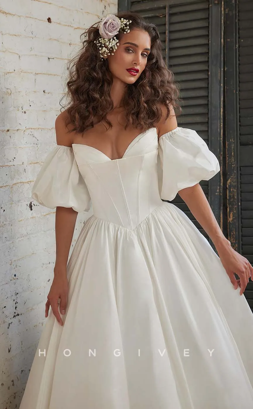 H1004 - Popular Satin Empire A-Line Sweetheart With Train Long Beach Wedding Dress