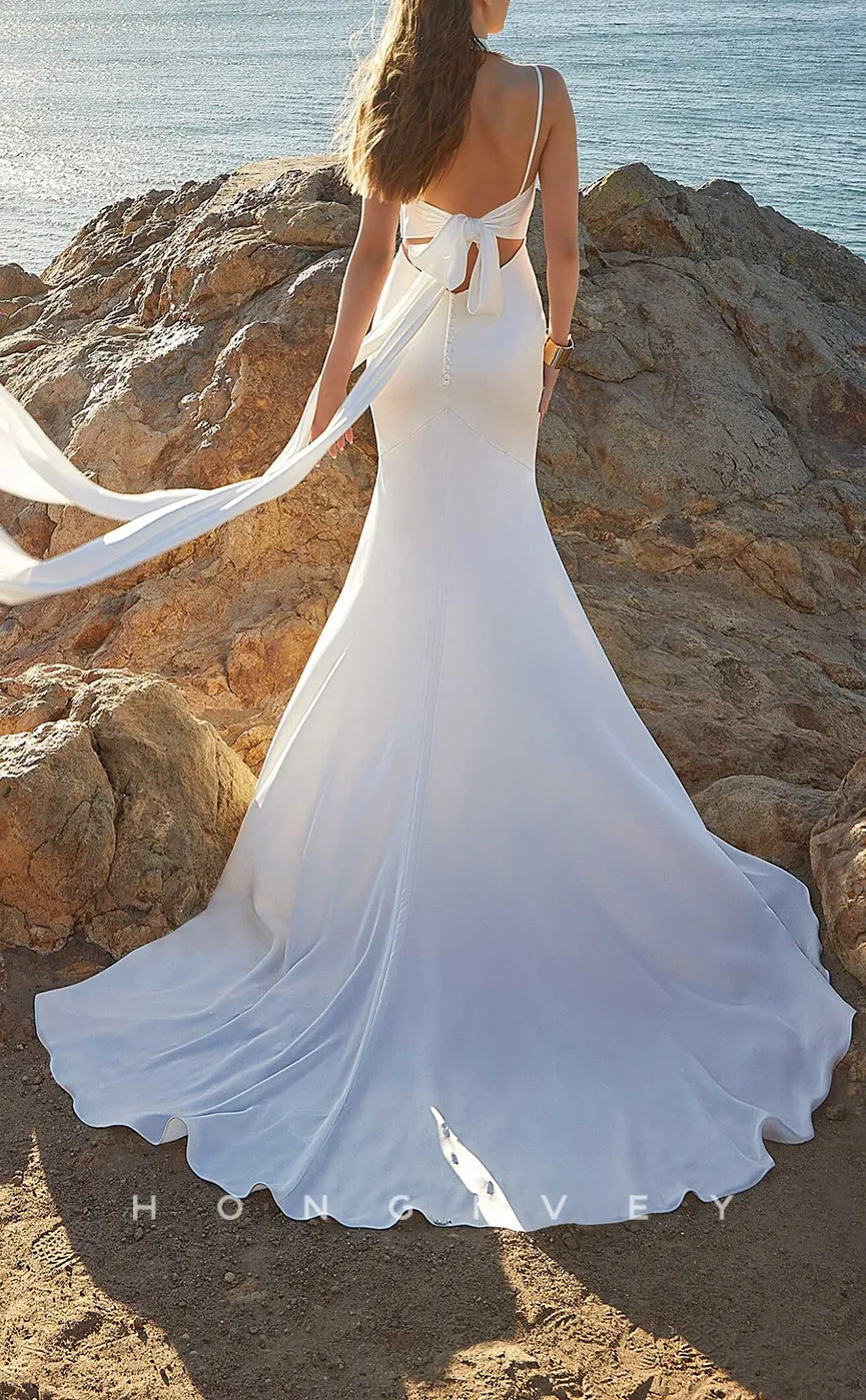 H1027 - Classic Sweetheart Spaghetti Straps Back Strap Beach Wedding Dress