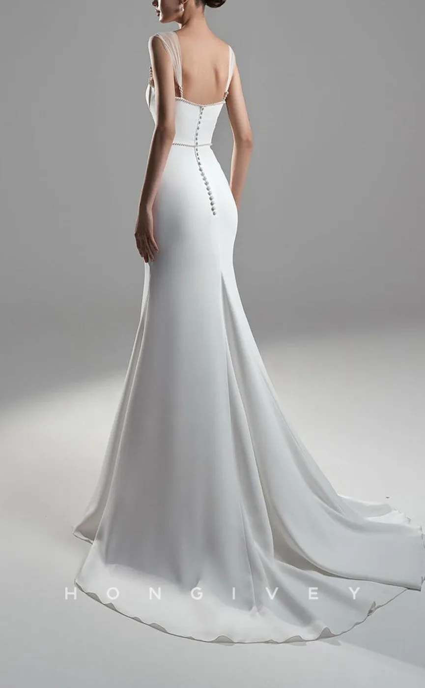 H1148 - Chic Satin Fitted Sweetheart Spaghetti Straps Empire With Train Wedding Dress