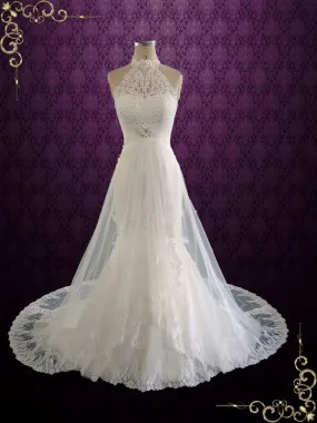 Halter Lace Wedding Dress with Illusion Skirt CLARA