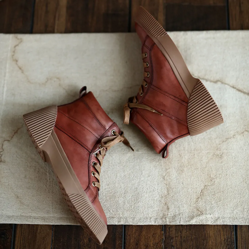 Handmade Leather Retro Thick Martin Short Women's Boots | Gift Shoes