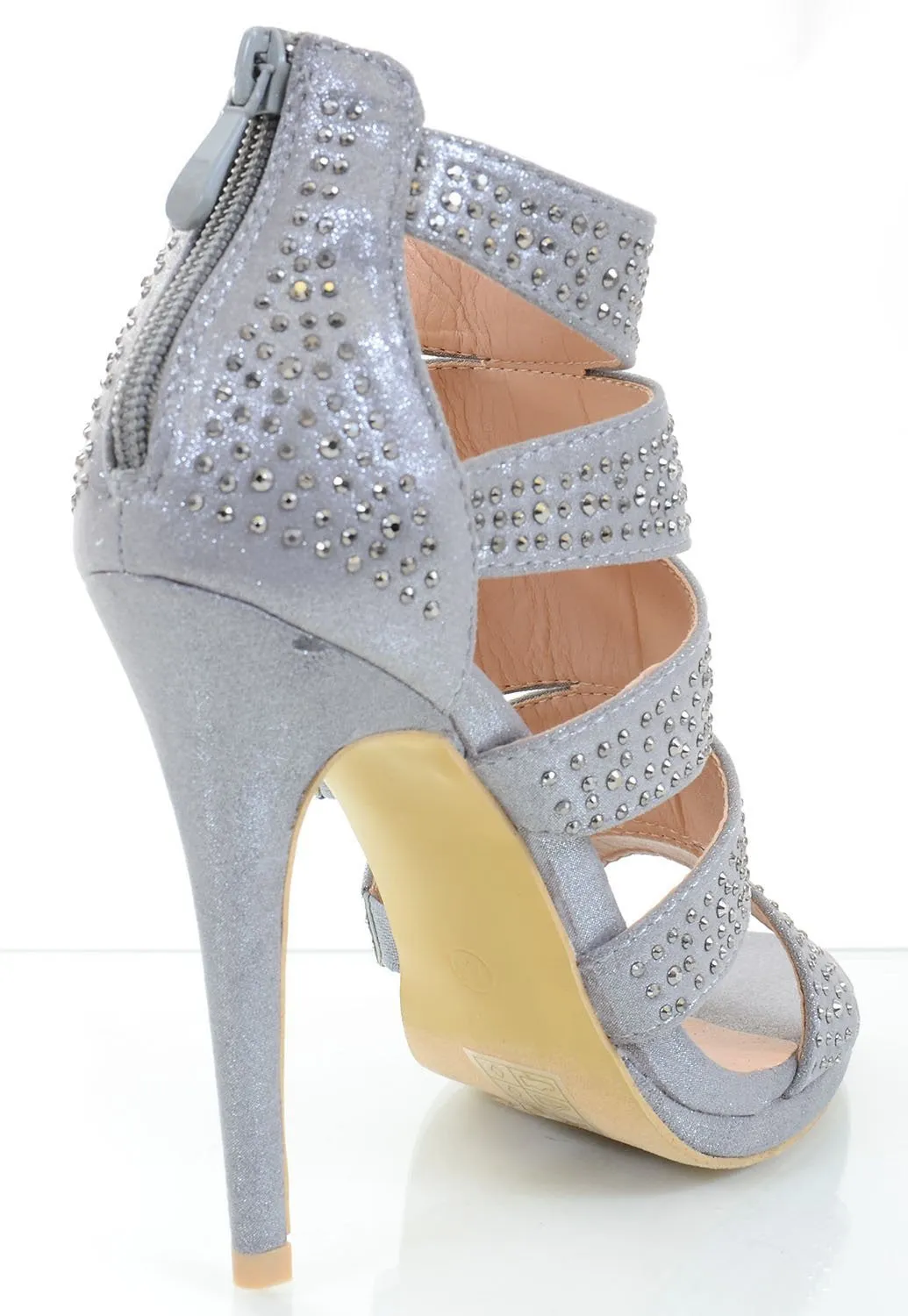 Jeweled Beaded Caged Platform Heels Slide Sandals