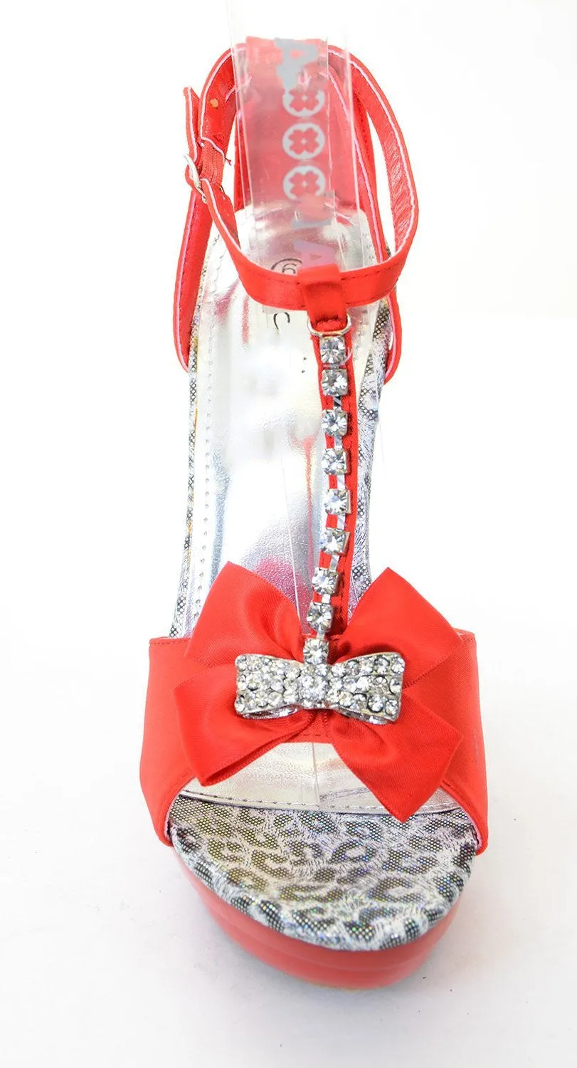 Jeweled Satin Bow Wedding Bridal Platform Heel Sandal