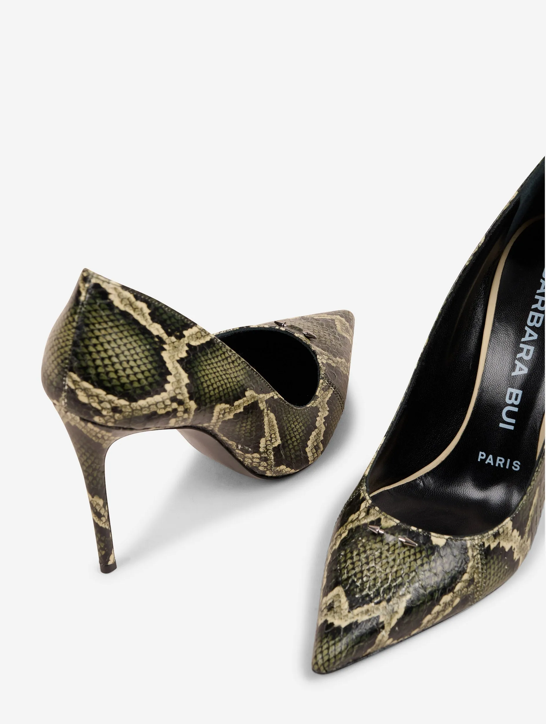 Khaki reptile stilettos