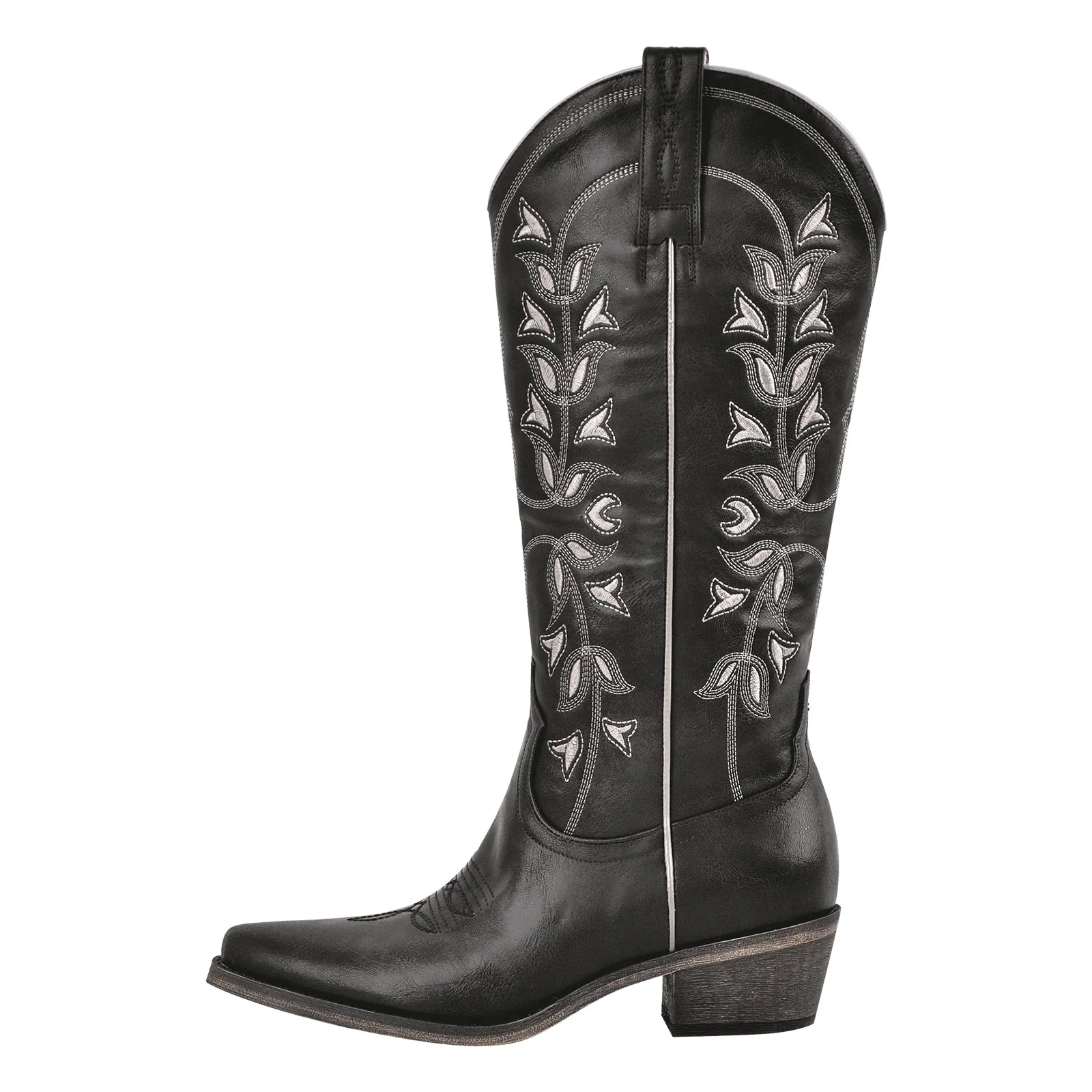 Knee High Embroidery Zipper Western Boots