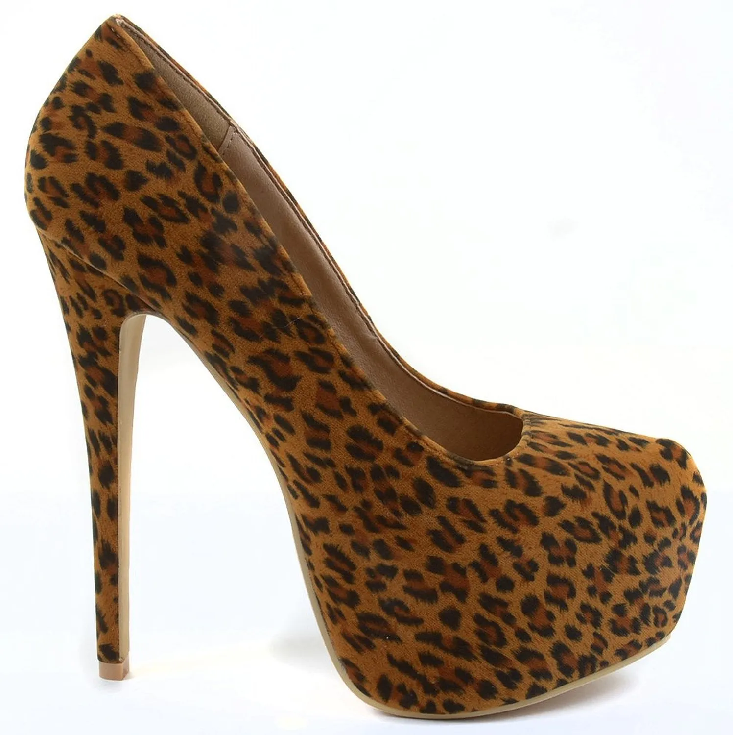 Leopard Vegan Almond Toe Stiletto Platform Pump Womens Heels Women's