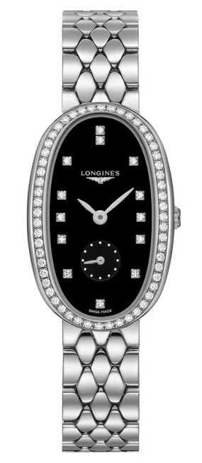 Longines Symphonette Stainless Steel Black Dial Diamonds Quartz Womens Watch L2.307.0.57.6