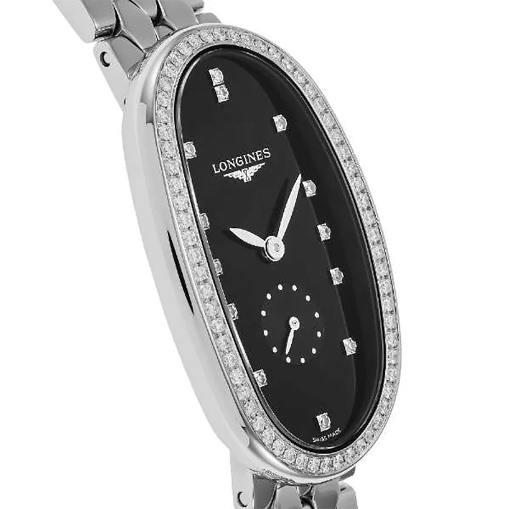 Longines Symphonette Stainless Steel Black Dial Diamonds Quartz Womens Watch L2.307.0.57.6