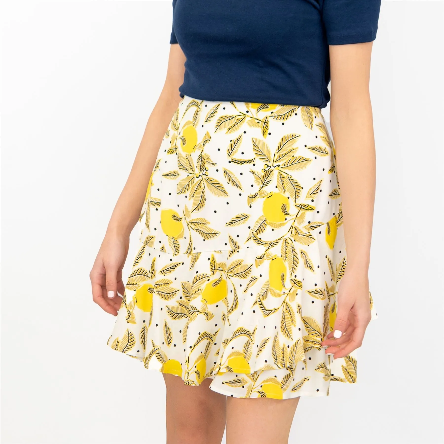 M&S Yellow Floral Flare Layers Short Skirts