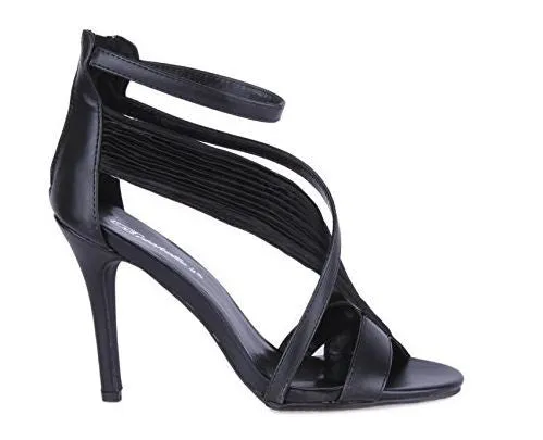 Metallic Open Toe Chiffon Assymetrical Strapped Sandals Black