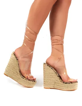 Natalia Natural Snake Clear Perspex Wrap Around Wedge