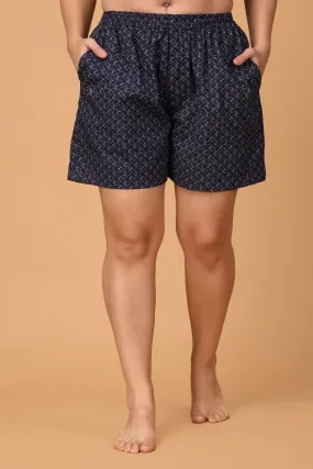 Navy Printed Poplin Shorts