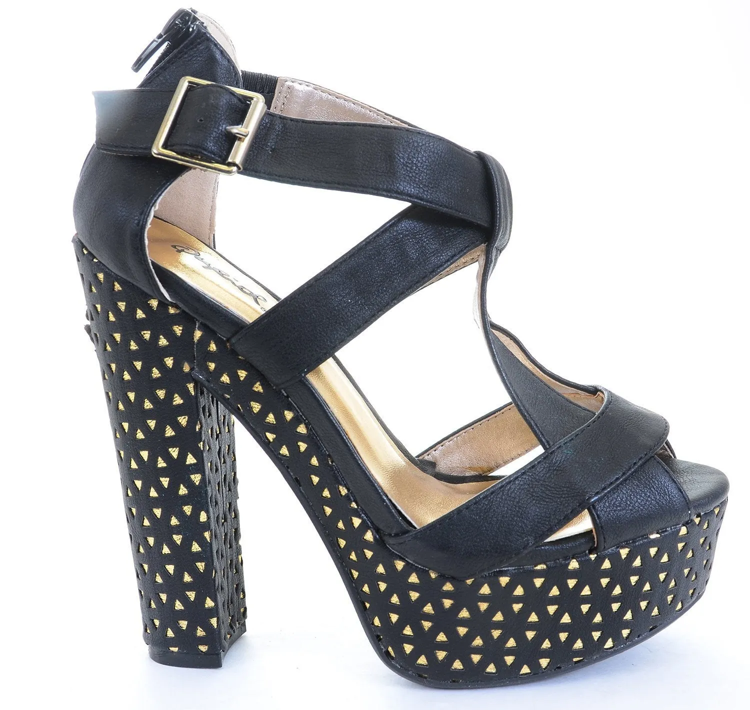 Open Toe Chunky Heels Cuffed Platform Sandal Women