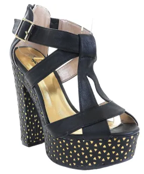 Open Toe Chunky Heels Cuffed Platform Sandal Women