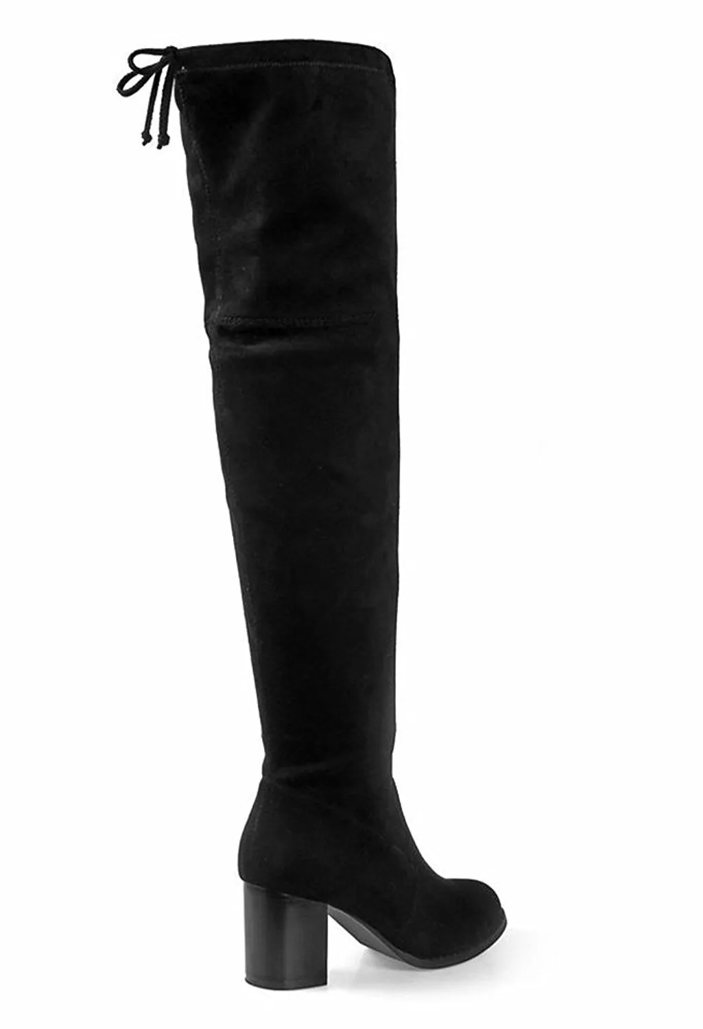 Over the Knee Block Heel Women's Stretchy Vegan Black Boots