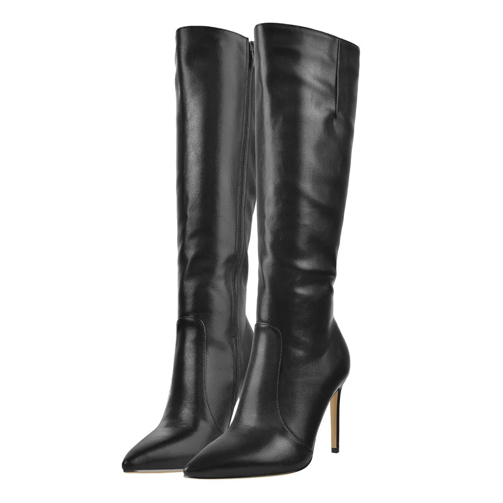 Pointed Toe Stiletto Zip Knee High Boots