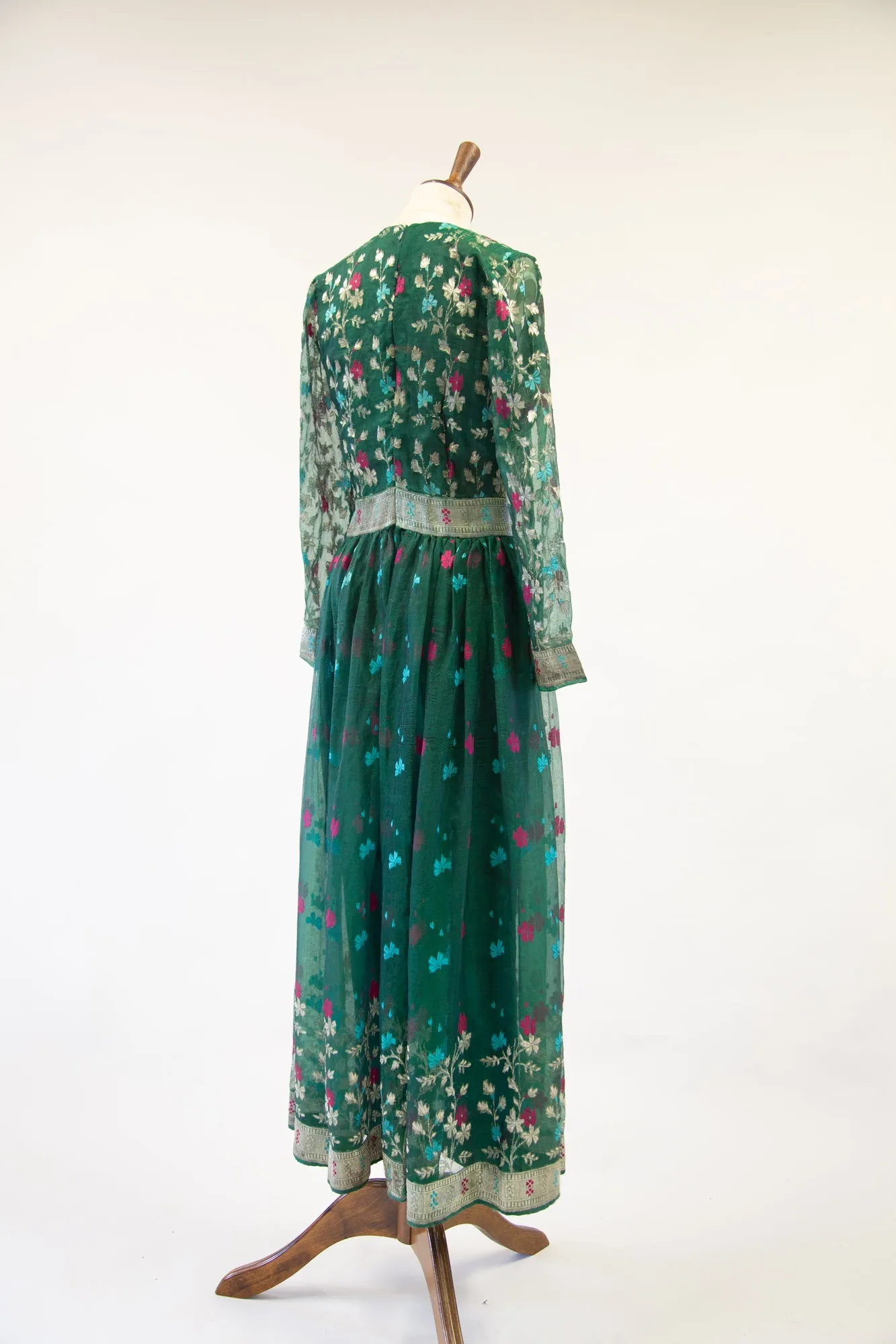 Vintage 1980s Green Silk Saree Dress Set