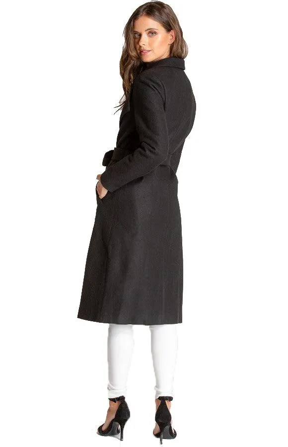 Women’s Black Soft Lapel Wrap Coat with Belt