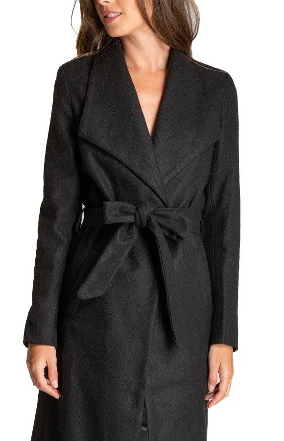 Women’s Black Soft Lapel Wrap Coat with Belt