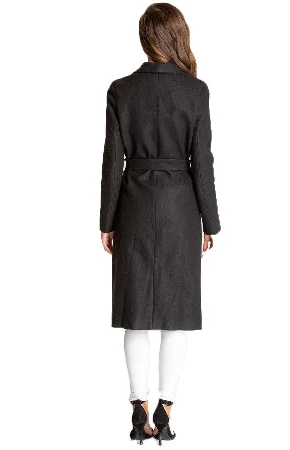 Women’s Black Soft Lapel Wrap Coat with Belt