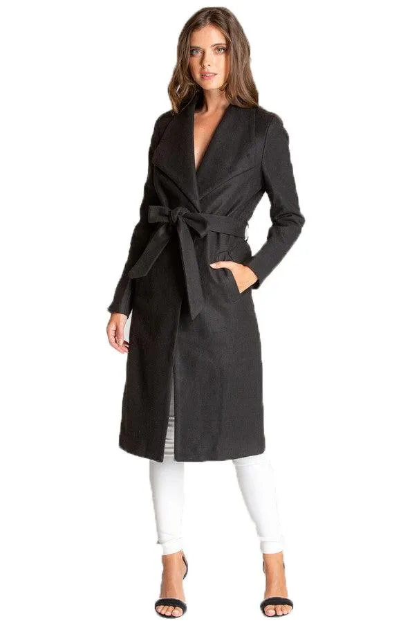 Women’s Black Soft Lapel Wrap Coat with Belt