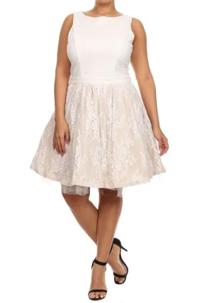 XT Plus Size Floral Lace Tulle Lined High Crew Neck Fashion Cocktail Dress